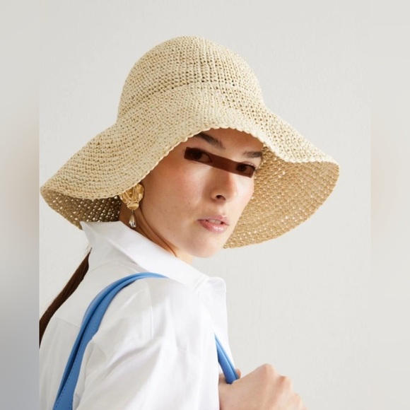 MaxMara Accessories - ’S Max Mara Label-cut Wide-brimmed Raffle Effect Cloche Sz:S/M Spring/Summer
